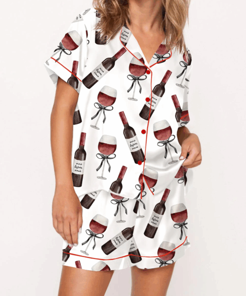 Red Wine Silk Satin Pajama Set For Women