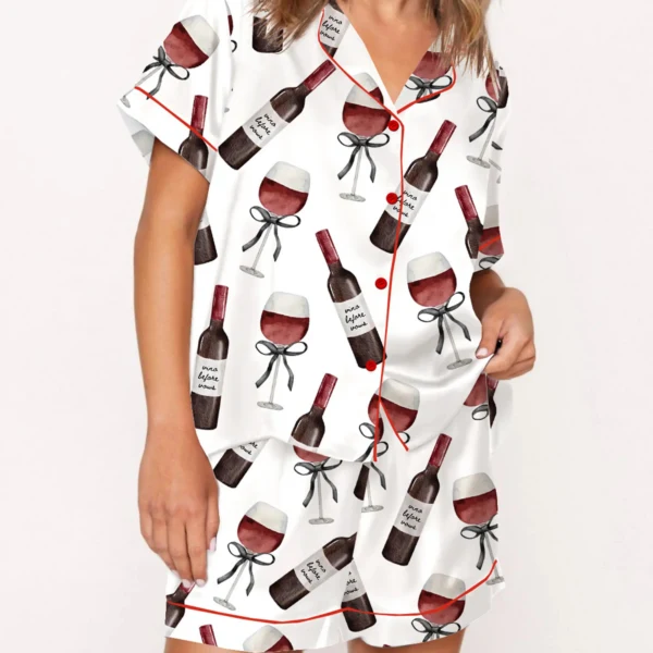 Red Wine Silk Satin Pajama Set For Women