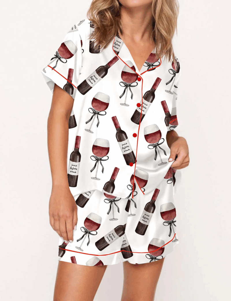 Red Wine Silk Satin Pajama Set For Women