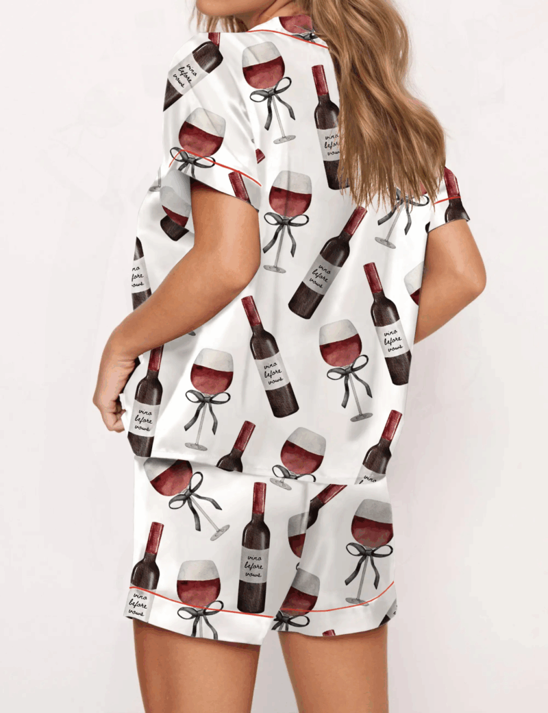 Red Wine Silk Satin Pajama Set For Women