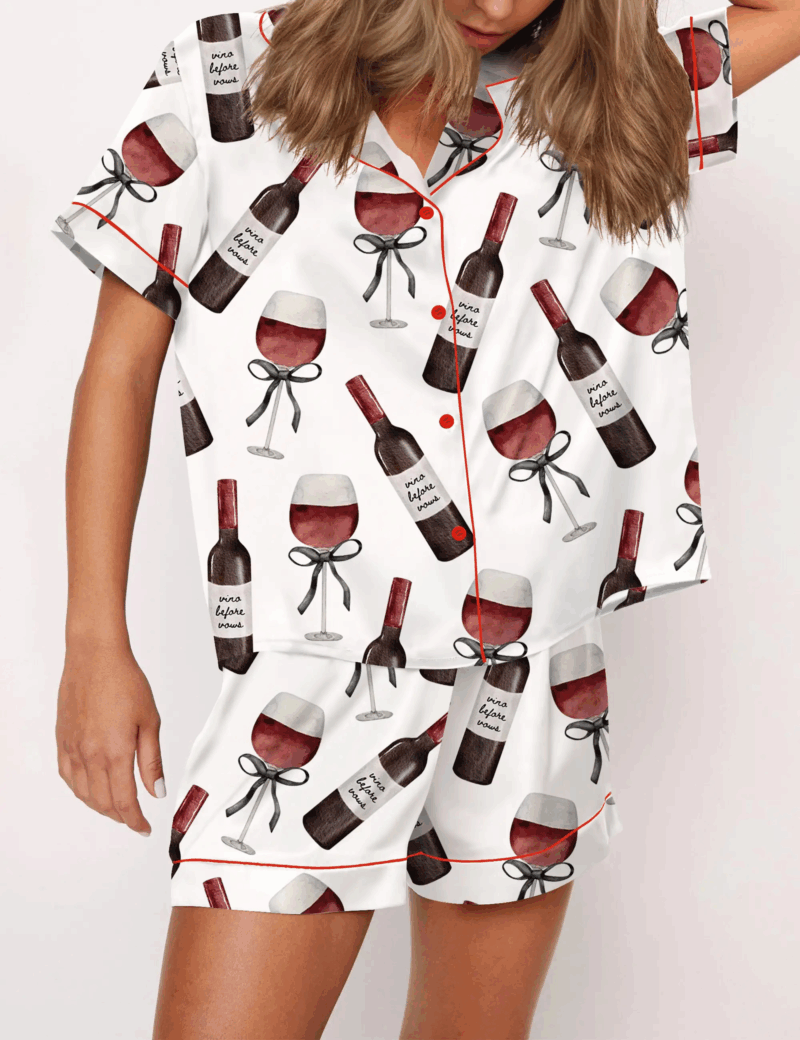 Red Wine Silk Satin Pajama Set For Women
