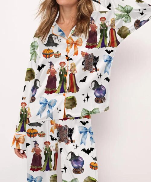 Retro Halloween Bad Silk Satin Pajama Set For Women