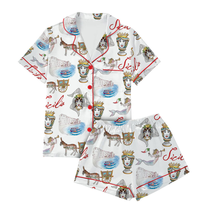 Sicily Italy Travel Silky Satin Pajama Set For Women