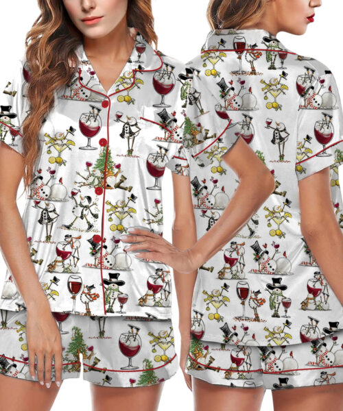 Snowman Christmas Satin Pajama Set For Women