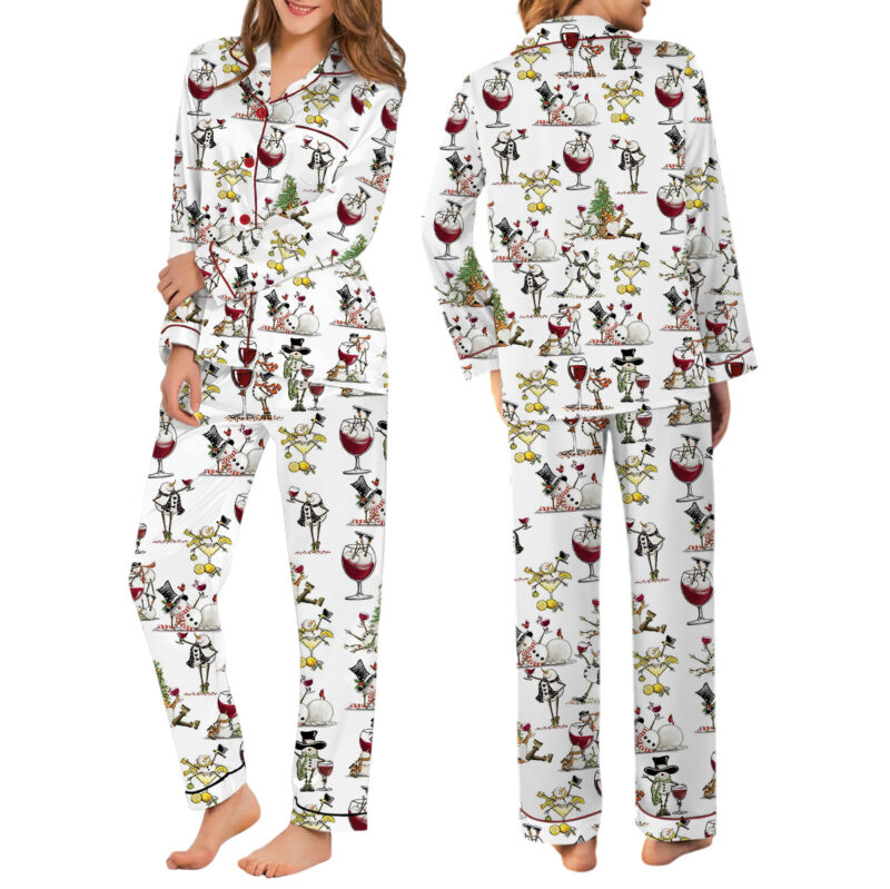 Snowman Christmas Satin Pajama Set For Women