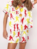 Softball Print Silk Satin Pajama Set For Women