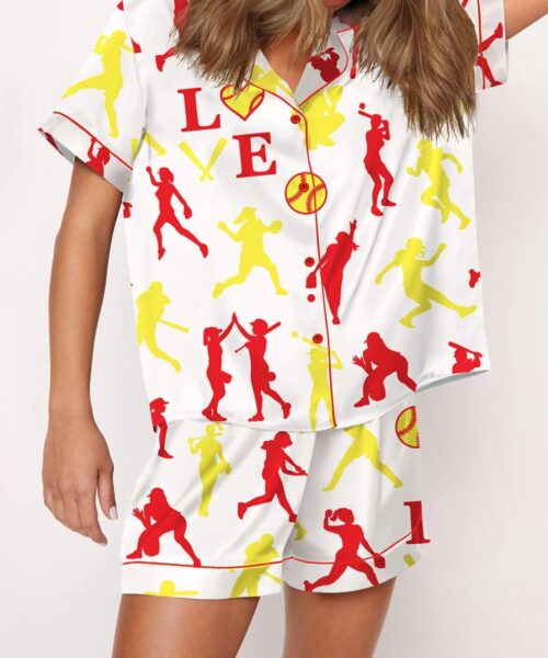 Softball Print Silk Satin Pajama Set For Women