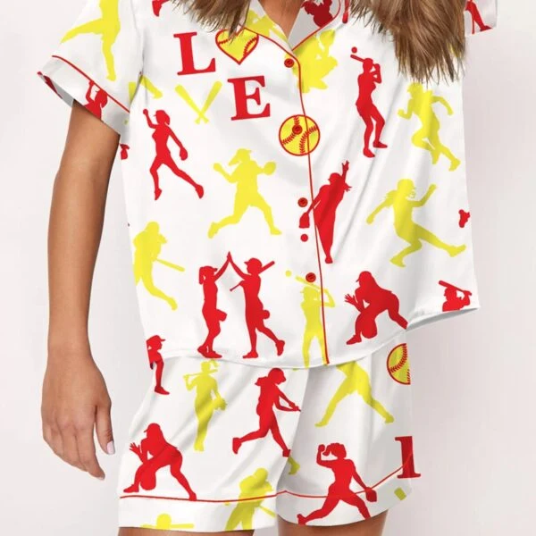 Softball Print Silk Satin Pajama Set For Women