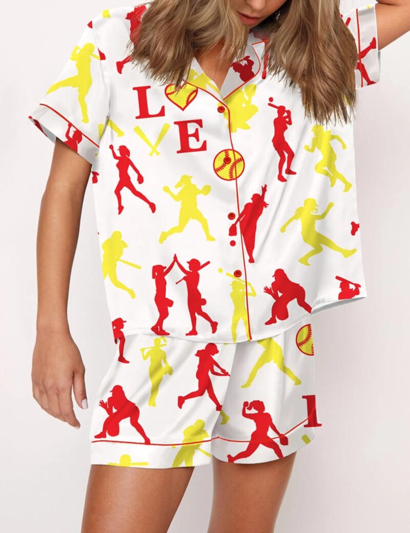 Softball Print Silk Satin Pajama Set For Women