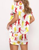 Softball Print Silk Satin Pajama Set For Women