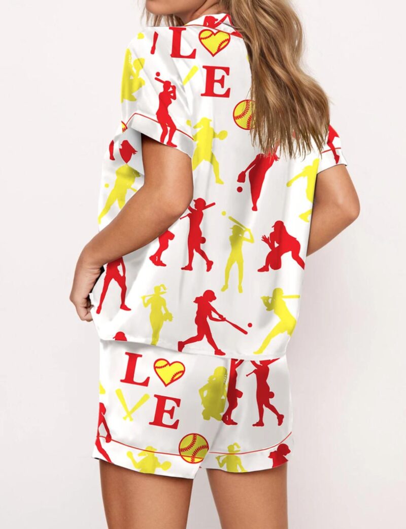 Softball Print Silk Satin Pajama Set For Women