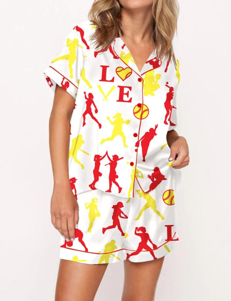 Softball Print Silk Satin Pajama Set For Women