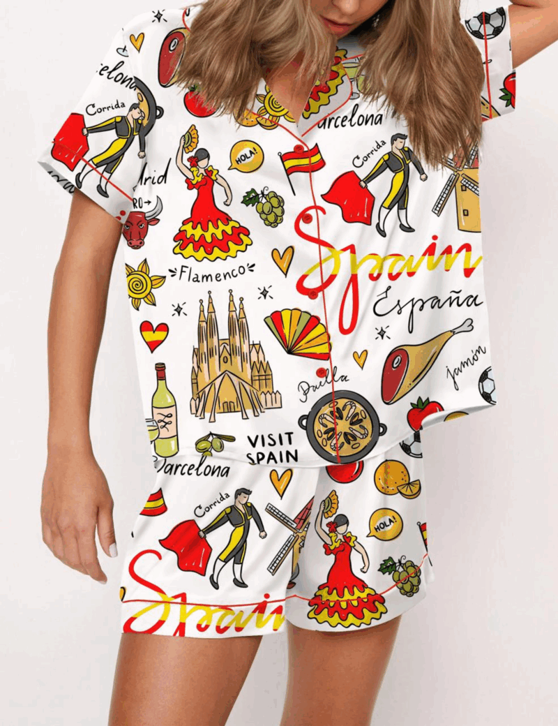 Spain Travel Silk Satin Pajama Set