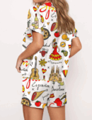 Spain Travel Silk Satin Pajama Set