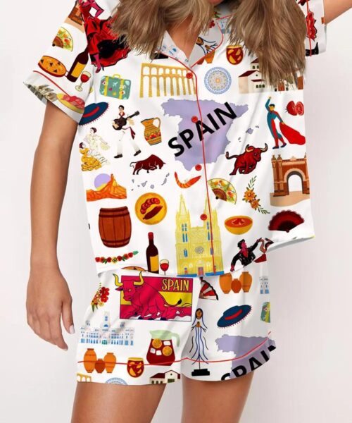 Spain Travel Silk Satin Pajama Set For Women