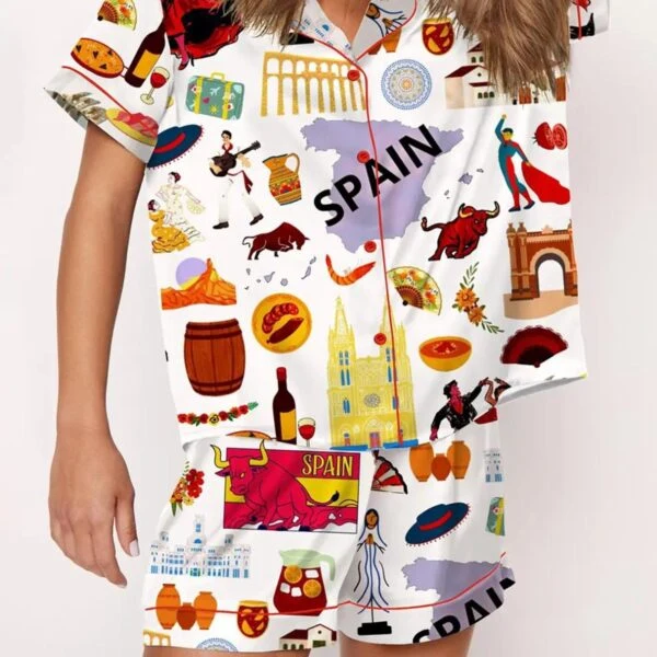 Spain Travel Silk Satin Pajama Set For Women