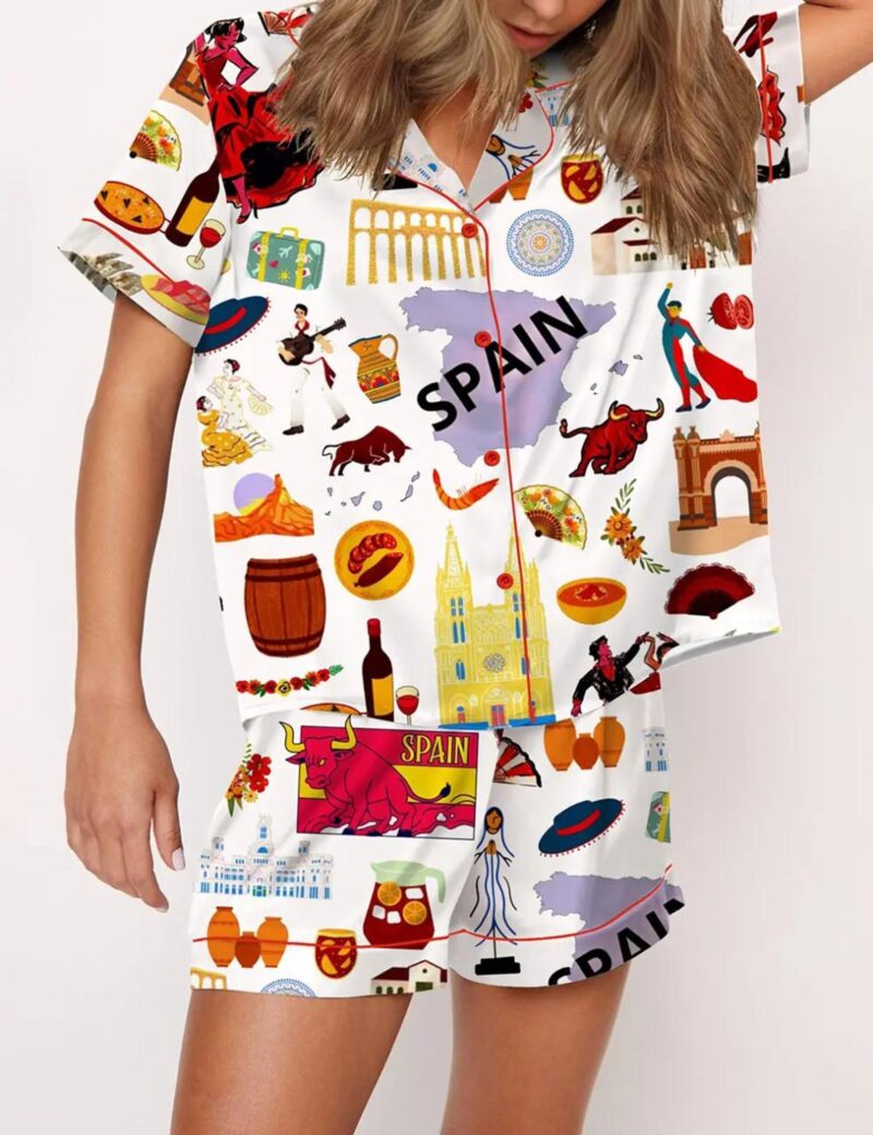 Spain Travel Silk Satin Pajama Set For Women