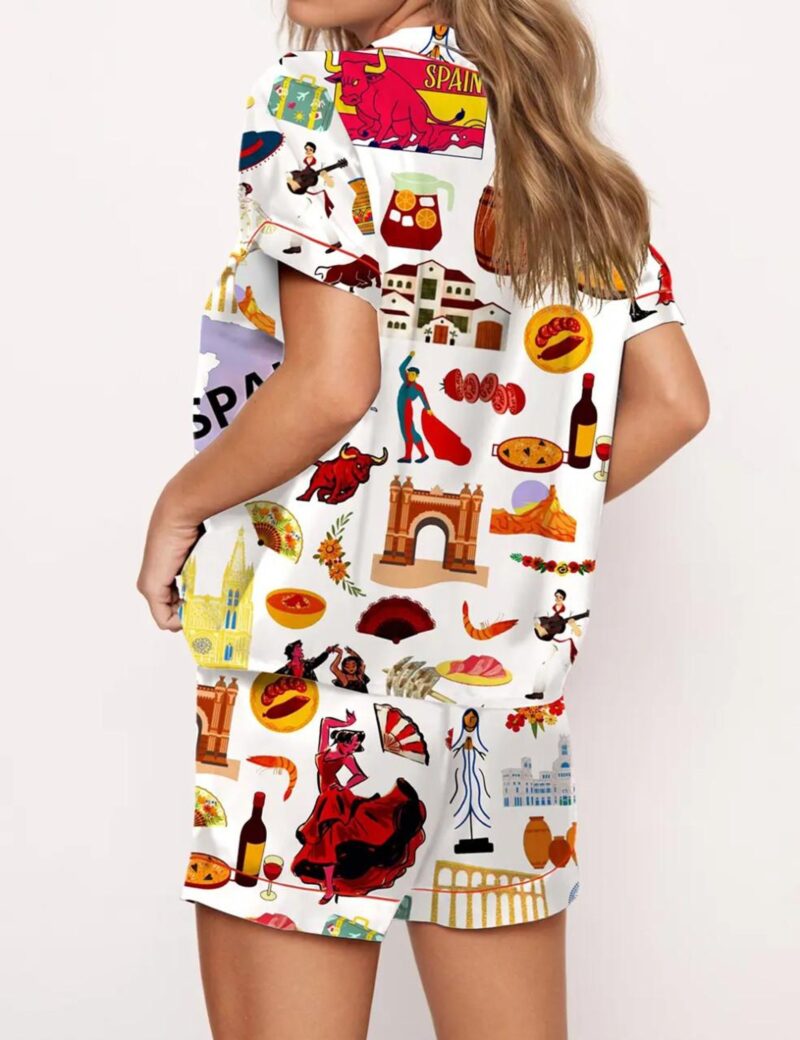 Spain Travel Silk Satin Pajama Set For Women