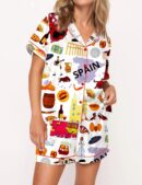 Spain Travel Silk Satin Pajama Set For Women