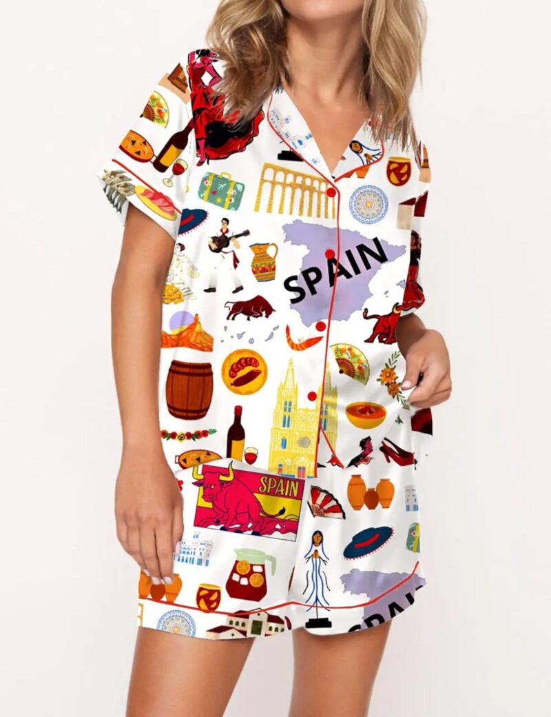 Spain Travel Silk Satin Pajama Set For Women