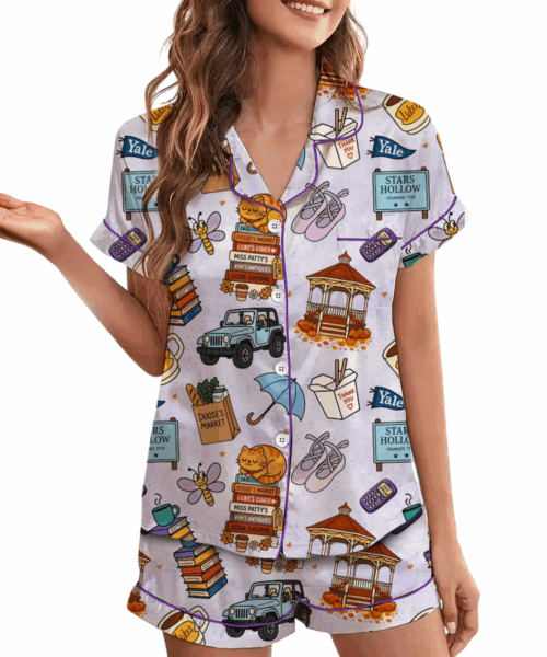 Star Hollow Satin Pajamas Set For Women