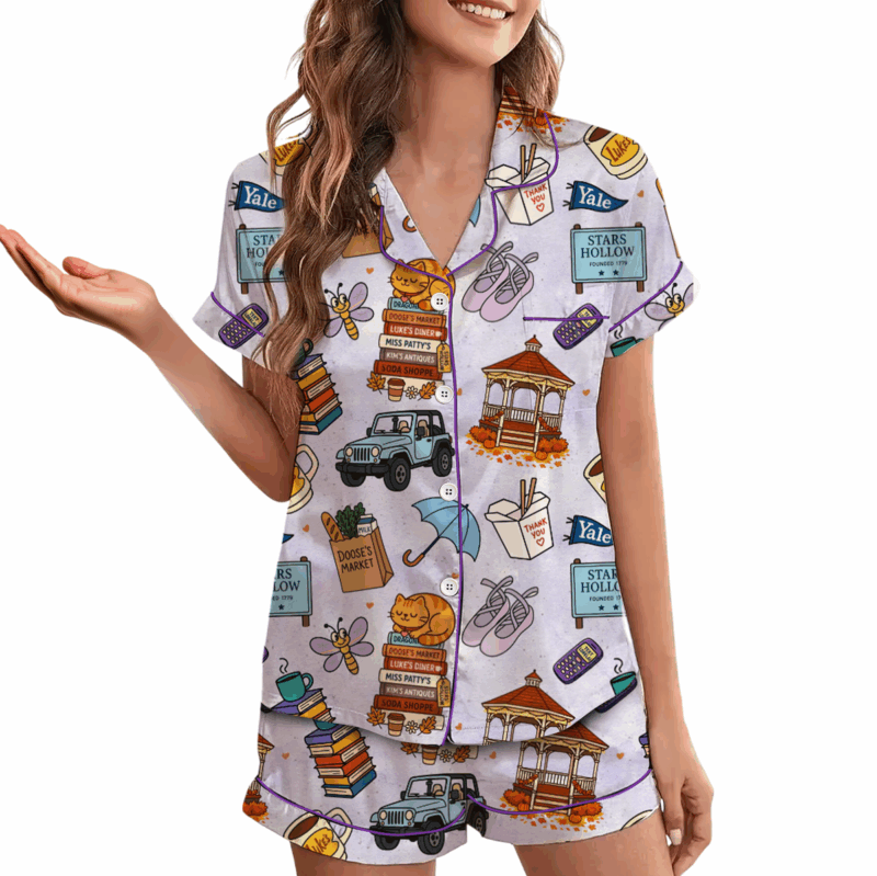 Star Hollow Satin Pajamas Set For Women