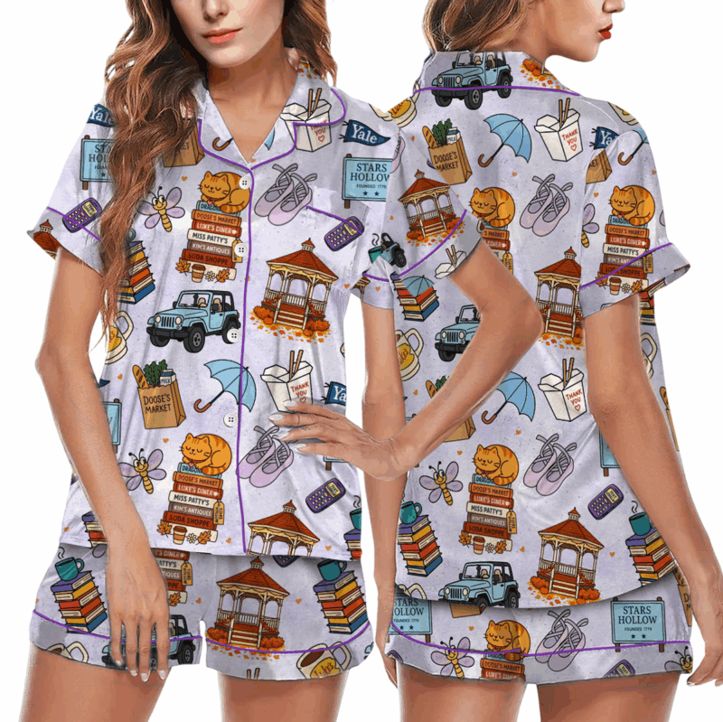 Star Hollow Satin Pajamas Set For Women