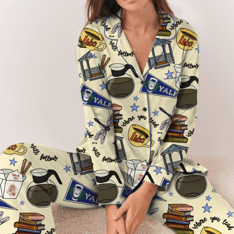 Stars Hollow Gilmore Girls Satin Pajamas Set For Women