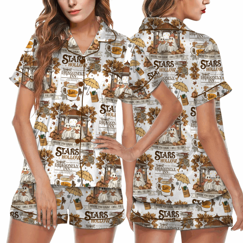 Stars Hollow Satin Pajamas Set For Women