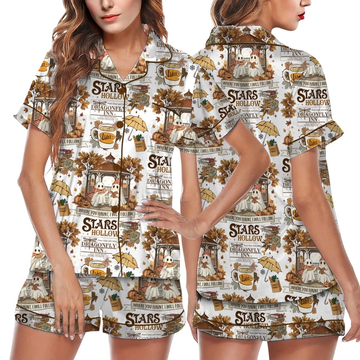 Stars Hollow Satin Pajamas Set For Women