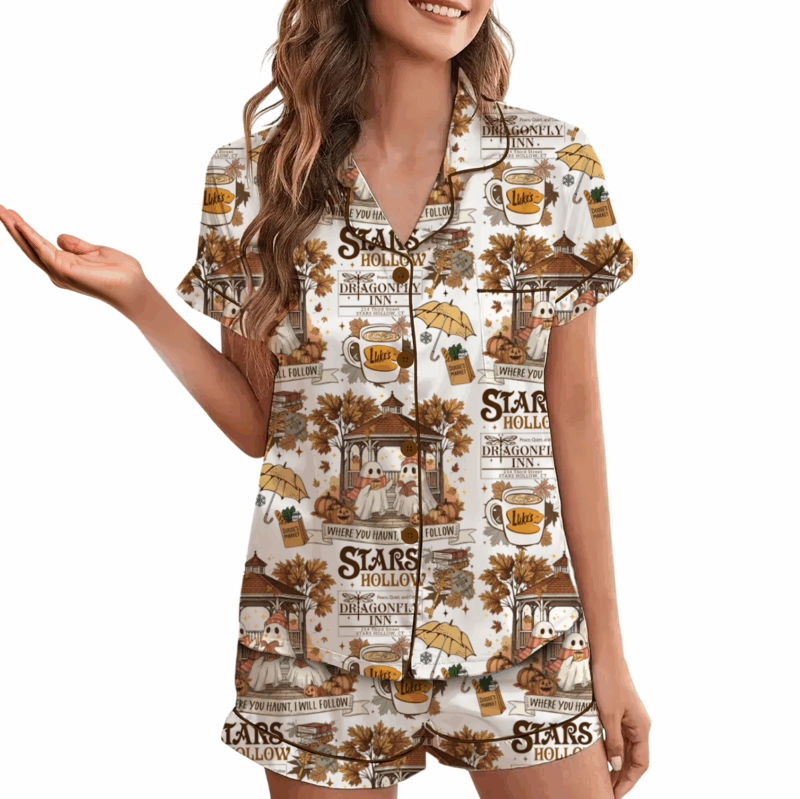 Stars Hollow Satin Pajamas Set For Women