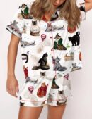 The Cat Edition Silk Satin Pajama Set For Women