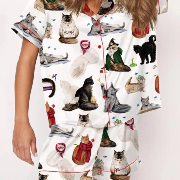 The Cat Edition Silk Satin Pajama Set For Women