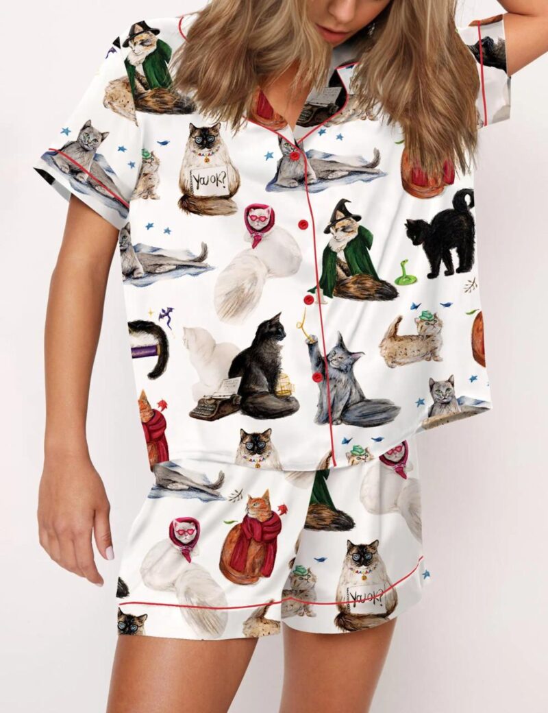 The Cat Edition Silk Satin Pajama Set For Women