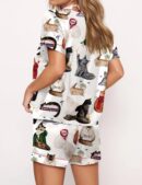 The Cat Edition Silk Satin Pajama Set For Women