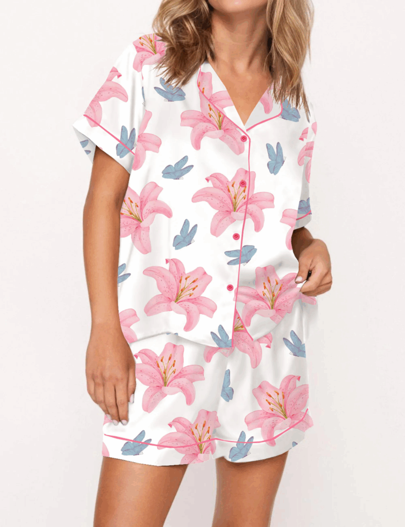 Tiger Lily Silk Satin Pajama Set For Women