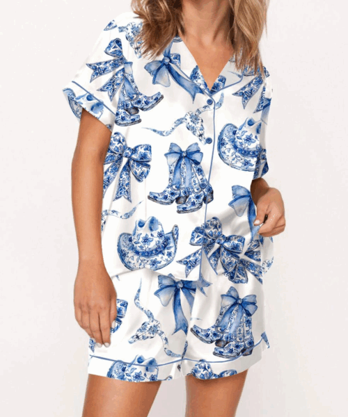 Trendy Western Coastal Cowgirl Silk Satin Pajama Set For Women