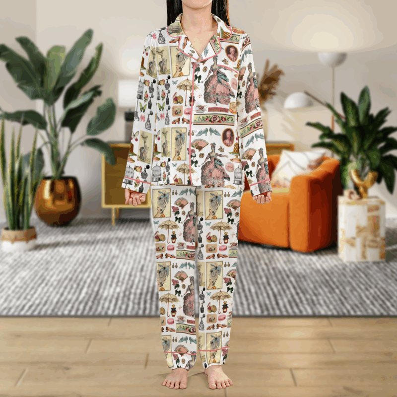 Vintage Silk Satin Pajama Set For Women
