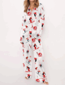 Vintage Skiers Silk Satin Pajama Set For Women