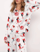 Vintage Skiers Silk Satin Pajama Set For Women