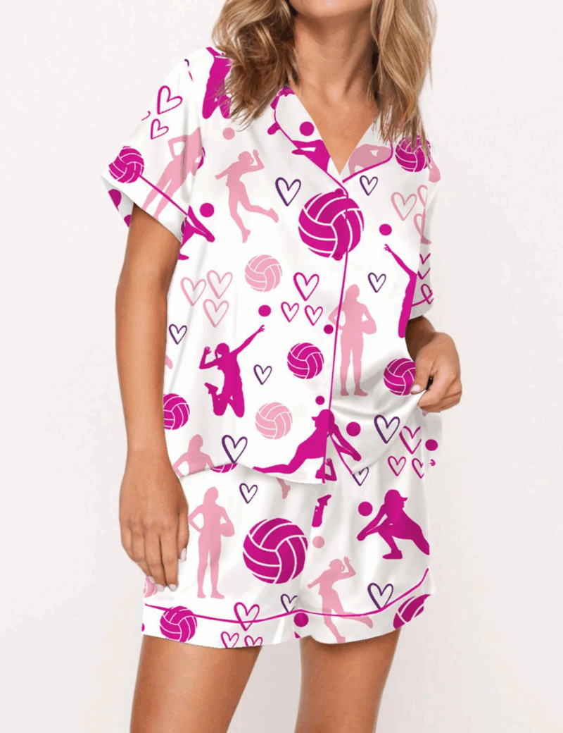 Volleyball Silk Satin Pajama Set For Women