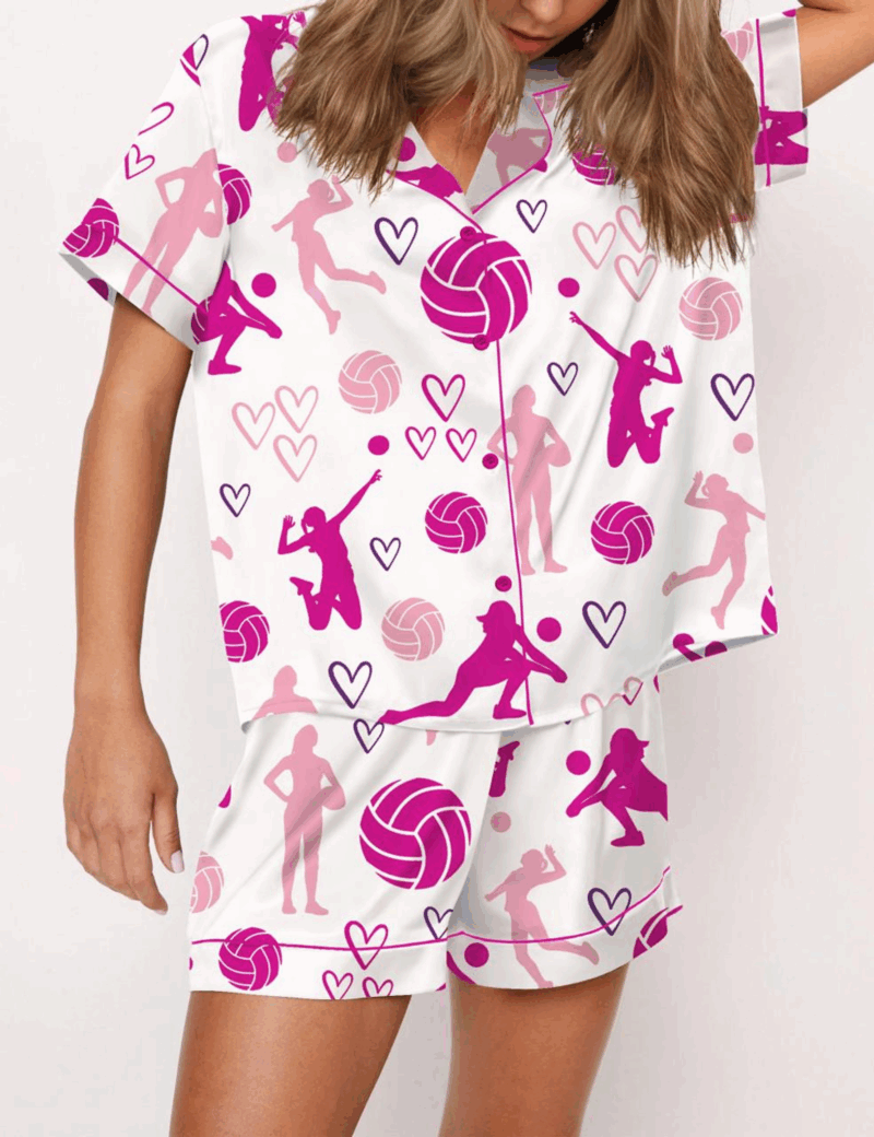 Volleyball Silk Satin Pajama Set For Women