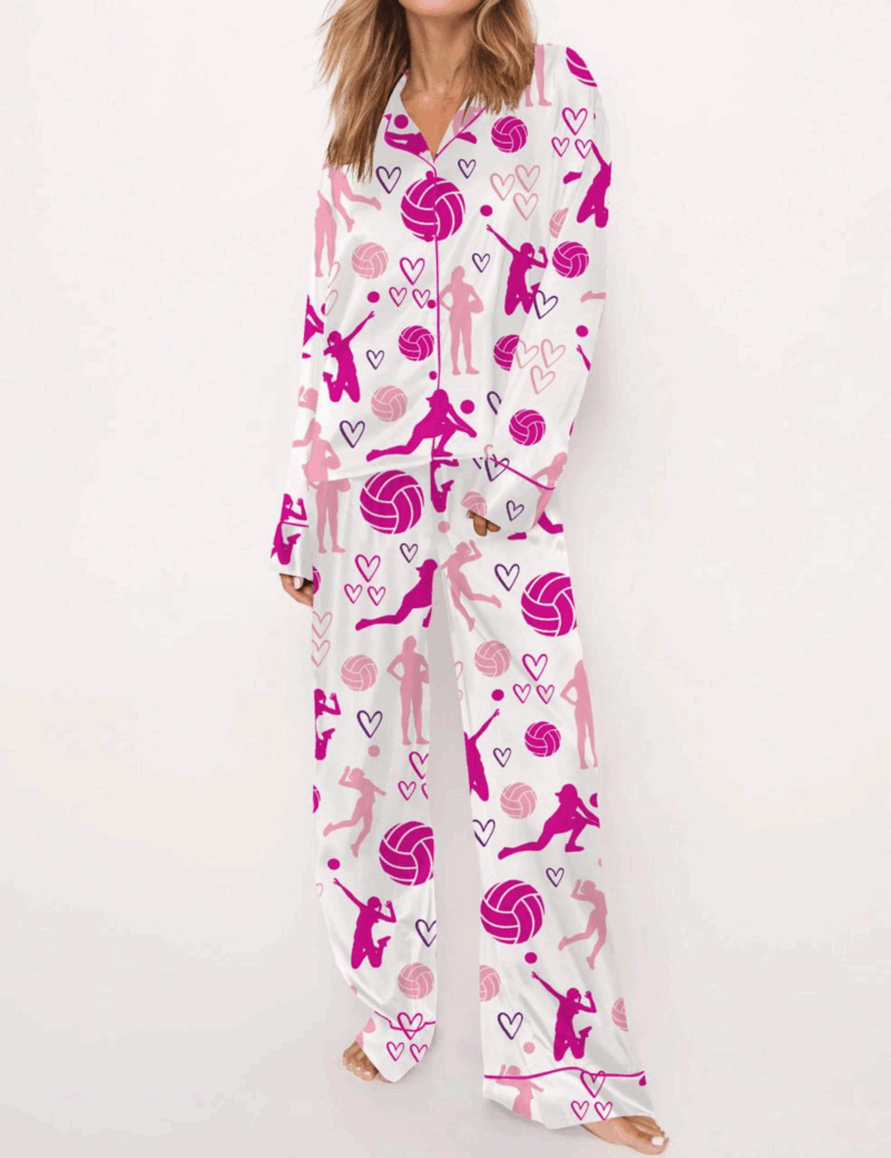 Volleyball Silk Satin Pajama Set For Women