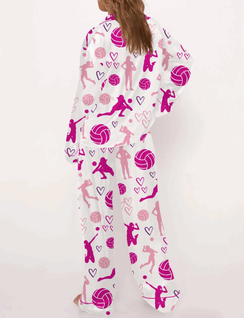 Volleyball Silk Satin Pajama Set For Women