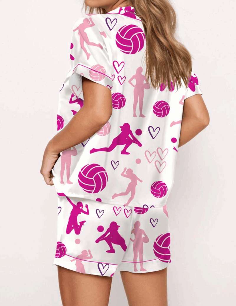 Volleyball Silk Satin Pajama Set For Women