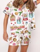 Watercolor Christmas Gingerbreads Silk Satin Pajama Set