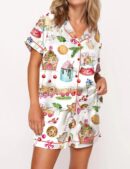 Watercolor Christmas Gingerbreads Silk Satin Pajama Set