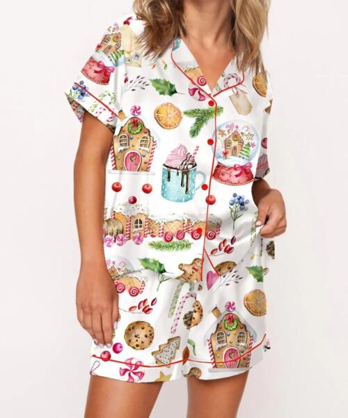 Watercolor Christmas Gingerbreads Silk Satin Pajama Set