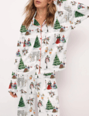 Watercolor Christmas Silk Satin Pajama Set For Women