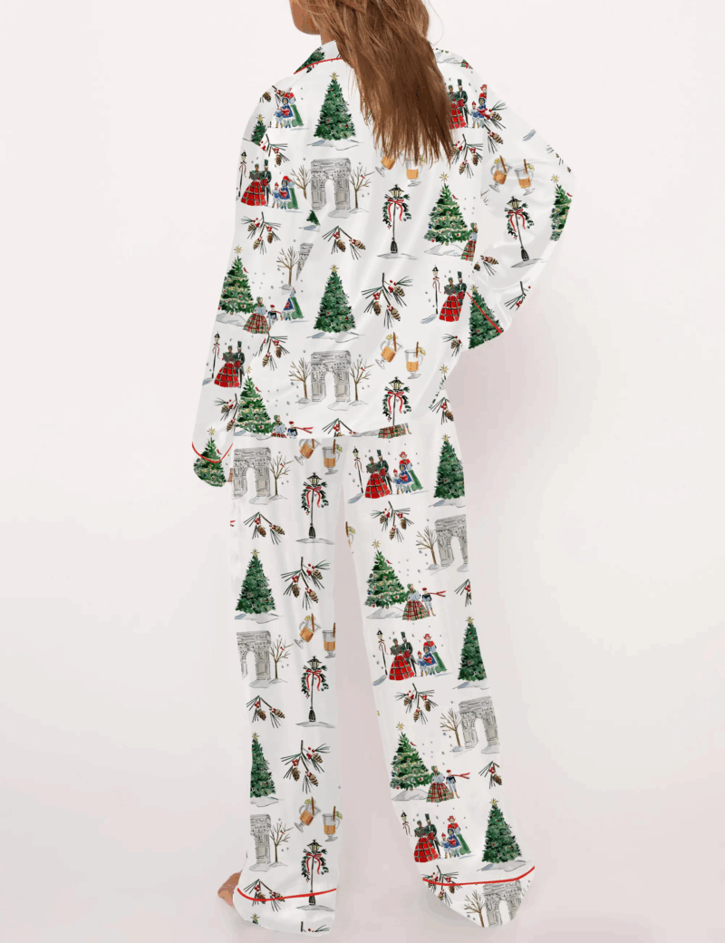 Watercolor Christmas Silk Satin Pajama Set For Women